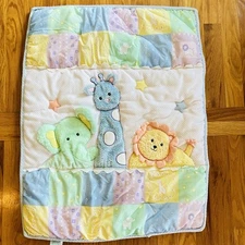 90s Y2K Lambs & Ivy Pastel Patchwork Safari Crib Quilt 4 Piece Nursery Set