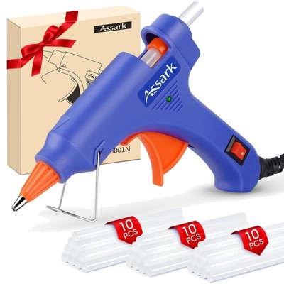 Heißklebepistole Mini 20W Blau mit 30 Klebesticks, Kabel, sicher