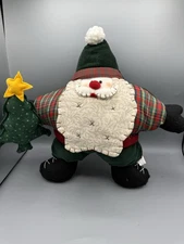 Primitive Santa Pillow Green Corduroy Folk Art Christmas Decor Star Shaped