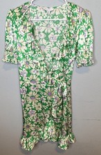 Topshop Wrap Dress Size 6 Green Floral New Short Sleeve Short Ruffle Easter
