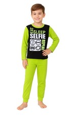 Kids Girls Boys Eat Sleep Selfie Repeat Pajamas Lime Lounge Wear PJS 2-13 Years