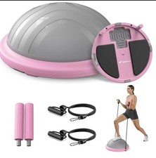 Half Exercise Ball Trainer Yoga Balance Stability Ball with Resistance Bands