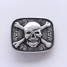 Pirate Skull Bones Beer Bottle Opener Silver Metal Novelty Belt Buckle