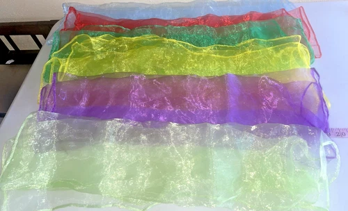 Vintage Lot 6 Sheer Nylon Square Blue Red Green Yellow Lime Purple Scarves Scarf