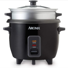 Aroma 6-Cup Rice Grain Cooker 1.5 Qt Steamer Function Black One Pot Meals