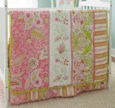 KidsLine by Dena, Crib Comforter Blanket , Reversable, Embroidered, pink, green