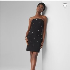 NEW WHITE HOUSE BLACK MARKET Strapless Embellished Mini Dress Size 2 Black WHBM