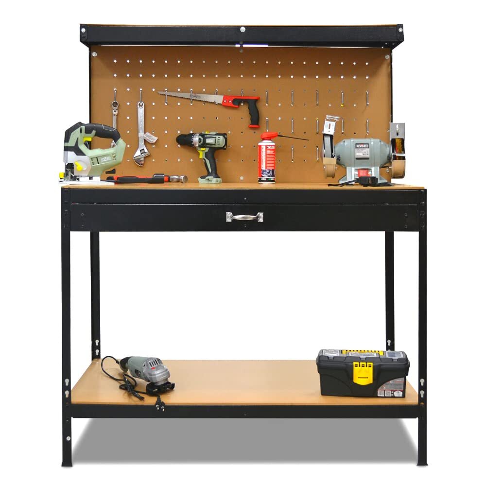 Tavolo da lavoro Banco da lavoro in metallo 121x61x93/150h cm WB005 NBrand