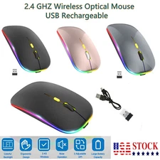 1-3 Pack 2.4GHz Wireless Optical Mouse USB Rechargeable RGB  Mice For PC Laptop