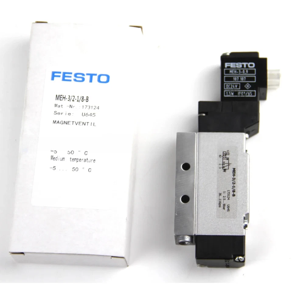 1 Stück Neu Festo MEH-3/2-1/8-B 173124 Magnetventil MEH3/21/8B Kostenloser Versand