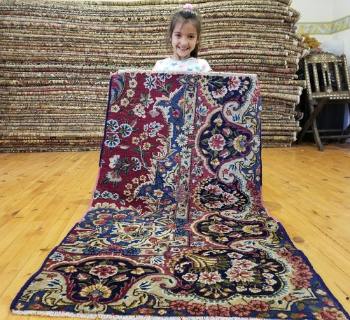 Beautiful Vintage 1950-1960s Natural Dyes Wool Pile Dowry  Rug 2’6” x 4’9”
