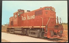 ROCK ISLAND 420 MODEL C-415 DIESEL LOCOMOTIVE 1966 CHROME COLOR POSTCARD UNUSED