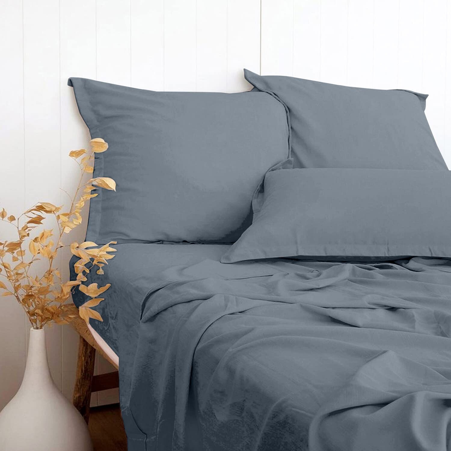 PANDATEX Gray Blue Full Size 4 Piece Sheet Set, Cooling Sheets for Hot Sleepe...