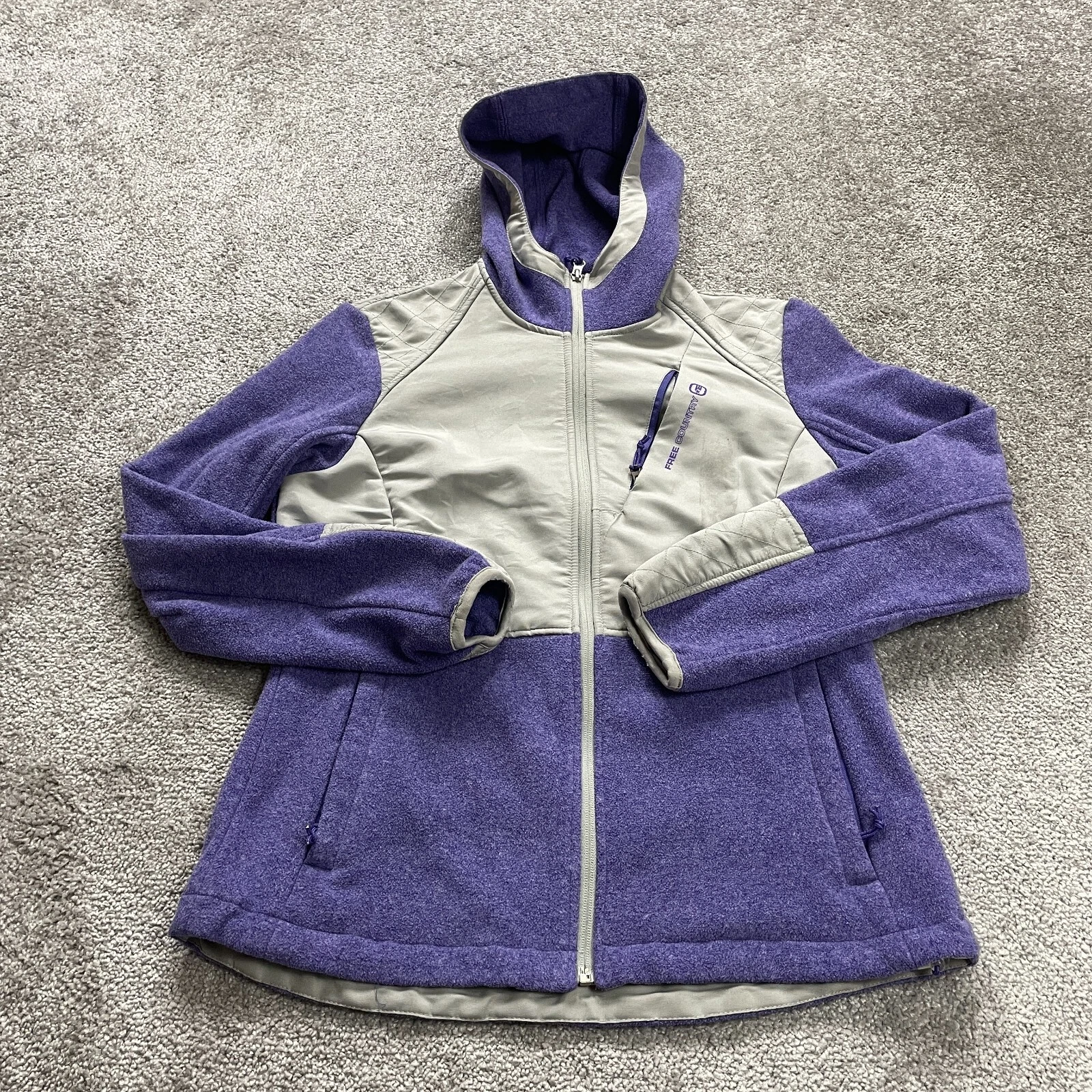 Free Country Active Hoodie Sweatshirt Womens Small Purple Gray Full Zip Pockets