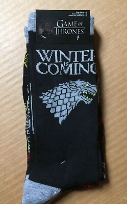 HYP Game Of Thrones 2 Pair Black 6-12 Men s Crew Socks New Tags AR194