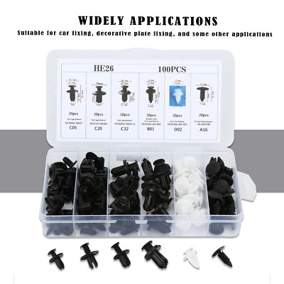 For Car Bumper Door 100pcs 6Size Push Pin Clip Retainer Fastener HE26