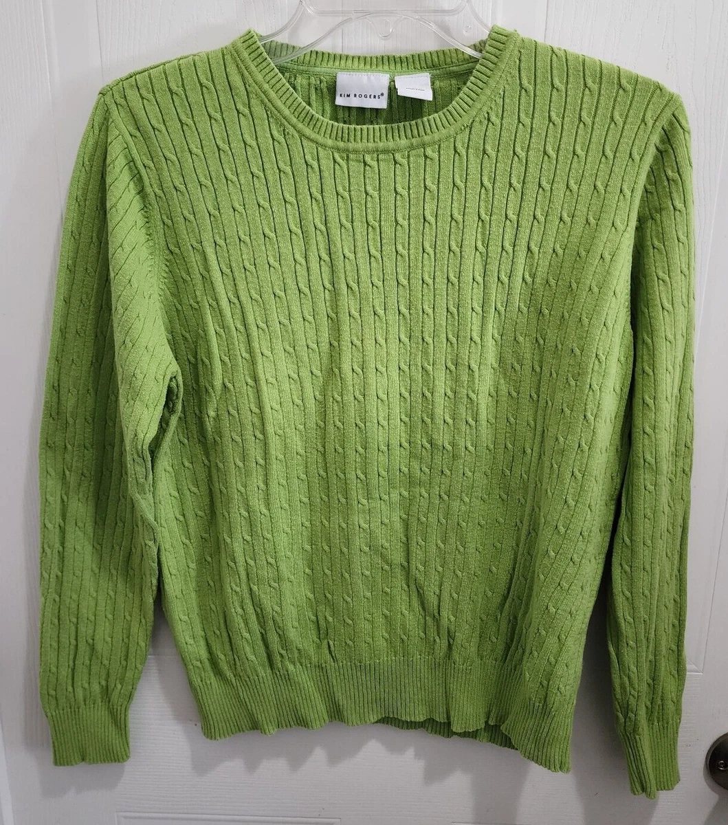 x2 Kim Rogers Women s Long Sleeve Cable Knit Sweaters Cotton Blue Green Size XL