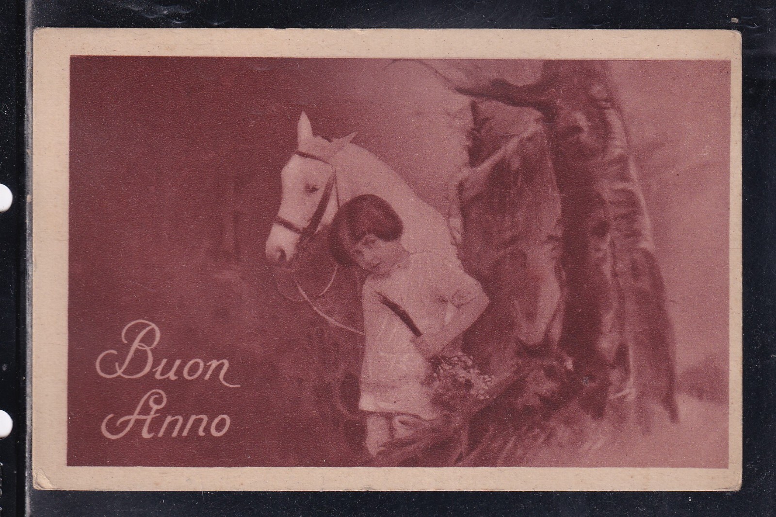 Cartolina Buon Anno Bambina Cavallo ZA495