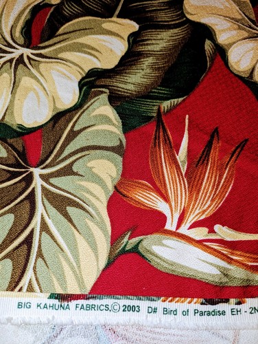 Big Kahuna Fabrics "bird of paradise" Hawaiian florals Burgundy bark 3 yards - Picture 17 of 24