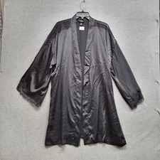 Victorias Secret Women Sleepwear Large Black Kimono Robe Lace Open Front