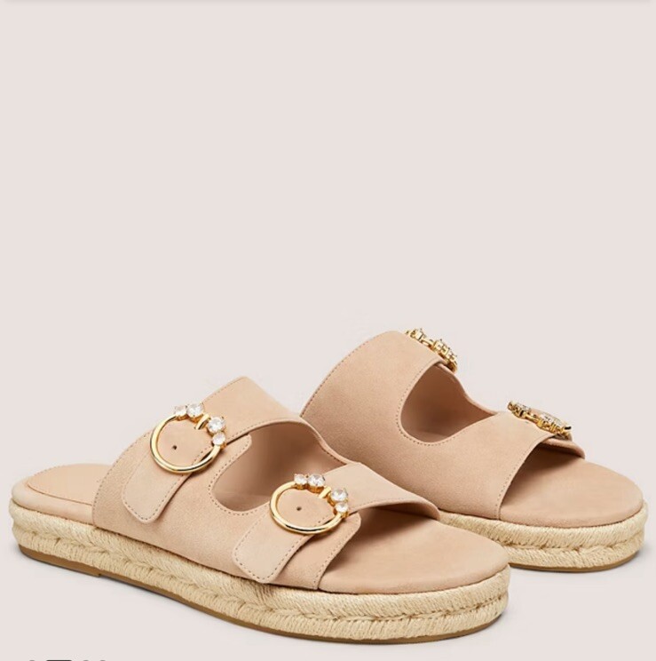 NWT STUART WEITZMAN Crystal Buckle Beige Espadrille Flat  display picture 1