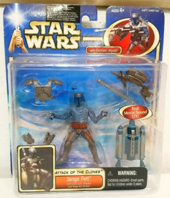 Star Wars Figur Jango Fett w. Electronic Jetpack and Snap-On Armor Hasbro 2002
