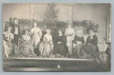 Old Women w Beautiful Textile Dresses "Old Peabody Pew" RPPC Photo 1910s