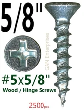 Phillips Flat Head # 5 x 5/8" Wood Particle Board MDF Screws Zinc Plated (2500) 