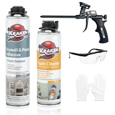 Kraken Bond Drywall Panel Adhesive Foam 24oz 1 Pack – Gun Incl. Set
