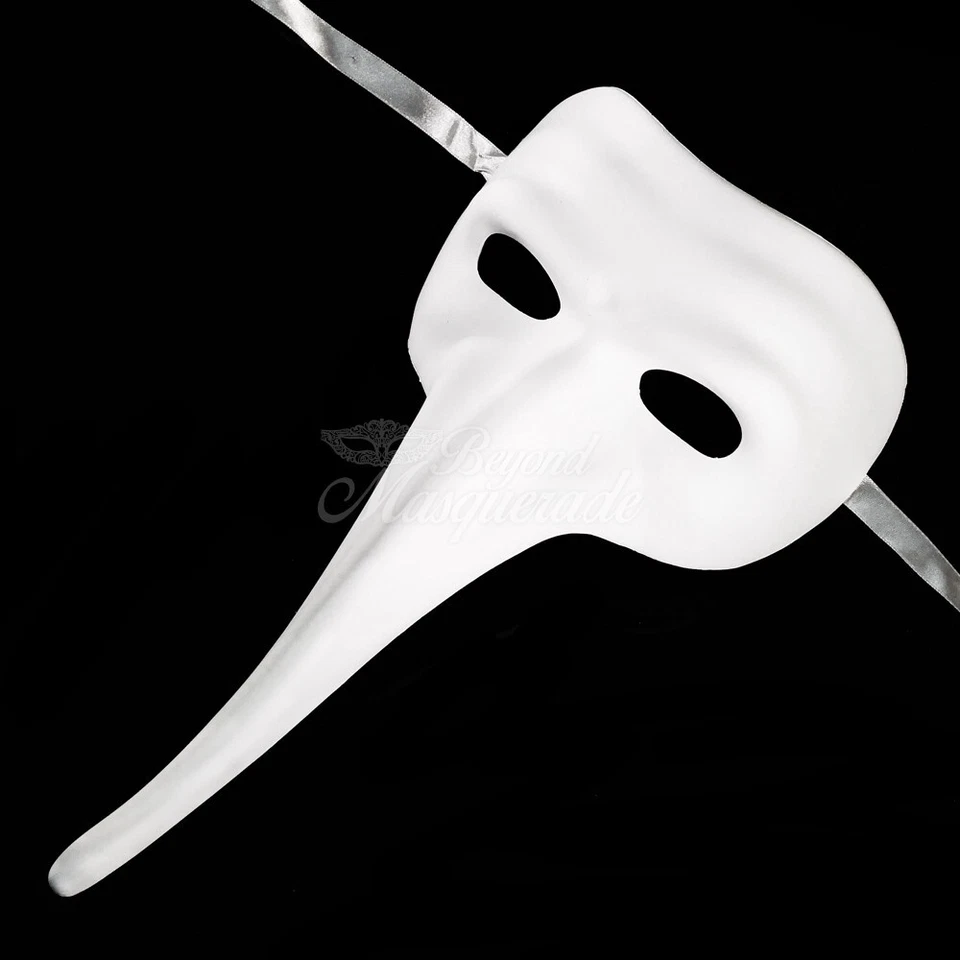 Men's Zanni Nasone Grezzo Venetian Long Nose Unpainted Masquerade Mask [White] - Image 3 of 4