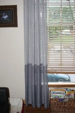 BED BATH & BEYOND TWO TONE GRAY 2 X 84" PANEL CURTAINS ALLOWS LOTS OF LIGHT 