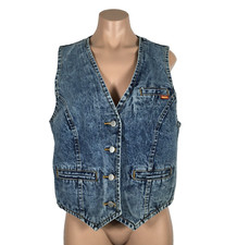 Vintage Womans Jordache Denim Vest 1980s Size Medium Acid Wash