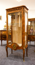 Antique French Kingwood Vitrine Cabinet - Marble Top, Gilt Bronze, Cabriole Legs
