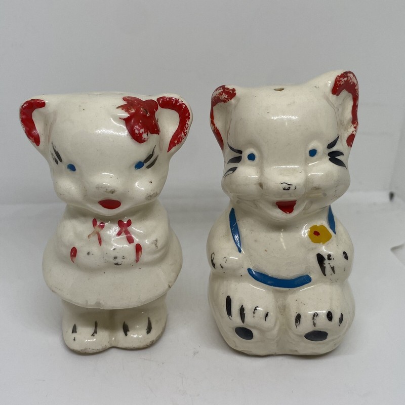 Royal Ware Teddy Bear 3” Salt & Pepper Shakers Painted Vintage
