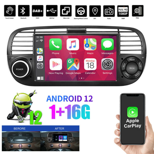 32GB Stereo Radio 7" Android 12.0 Carplay WIFI GPS Navi IPS For Fiat 500 2007-15