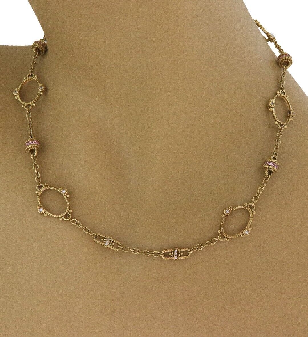 Judith Ripka Diamond Necklace 18k Gold Pink Topaz… - image 2