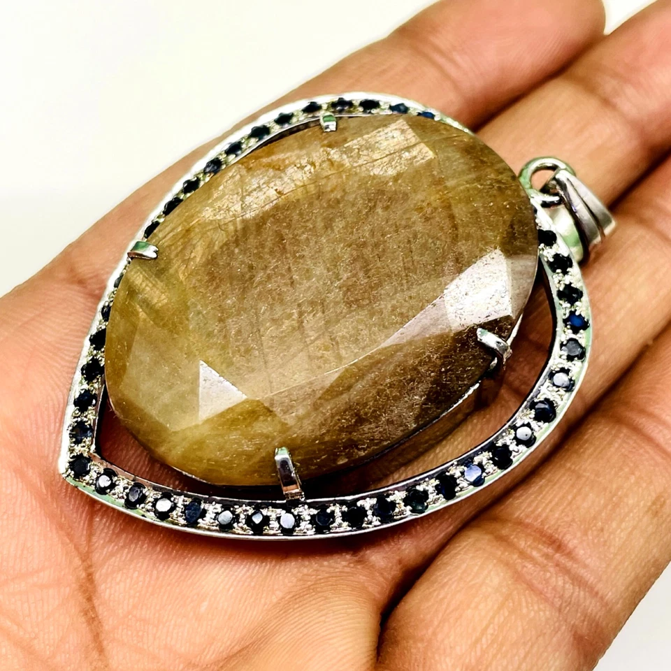 52.65 G Zertifiziert Natürlich Nicht Erhitzt Saphir 925 Sterlingsilber Riesiges - Bild 2 von 4