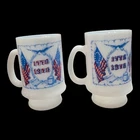Vtg Set of Fire King Bicentennial Milk Glass Pedestal Mug 1776 1976 USA