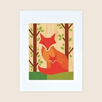 Petit Collage Unframed Print On Wood Wall Decor, Fox And Baby, Large, Large, Fox Petit Collage Unframed Print On Wood Wall Decor, Fox And Baby, Large, Large, Fox