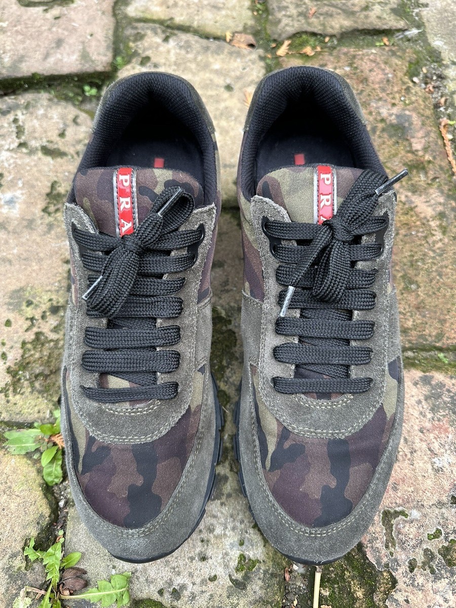 靴 00s PRADA SPORTS camouflage suede shoes Prada - Camouflage Suede & Nylon Men Sneakers Dark Blue 6,5 | www