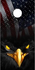 American flag black eagle diamond plate cornhole board game decal wraps