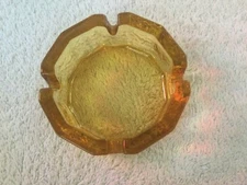 Vintage Amber Yellow Glass Round Pebbled Ashtray 4” Ash Tray Heavy