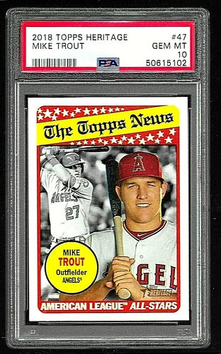 2018 TOPPS HERITAGE BASEBALL CARD #47 MIKE TROUT PSA 10 MLB LOS ANGELES ANGELS