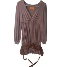 Voom By Joy Han Black Jersey Gathered Long Sleeve Dress Brown Size M