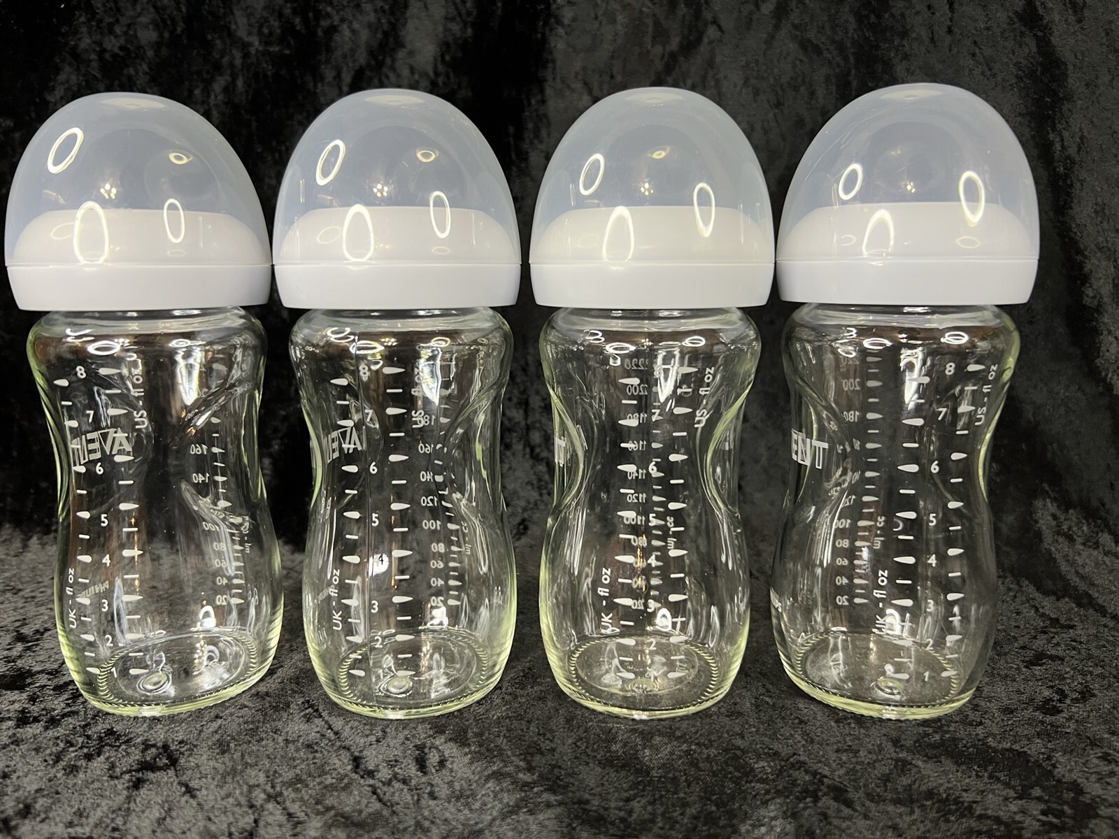 Philips AVENT Natural Baby 8oz GLASS Anti-Colic Bottles/Rings/Covers 4-pack 