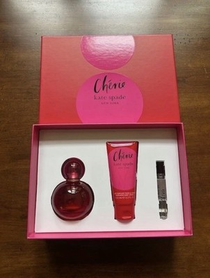 KATE SPADE CHERIE 3pc SET 3.3oz EDP Spr+3.3oz Body Lotion +0.25oz & Travel Spray