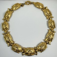 Vintage ANN KLEIN Etruscan Runway Chunky Gold Tone Oval Link Collar Necklace 17"