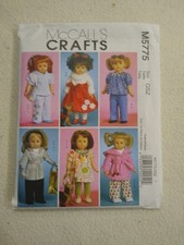 McCall's Crafts M5775 18" Doll Clothes 6 Individual Outfits Accessories Uncut
