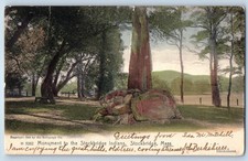 1906 Stockbridge Massachusetts Postcard Monument Indians Park Trees Bench Posted