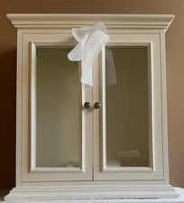 Wall Mount Bathroom Cabinet with Glass Doors and Glass or Wood Shelves, White